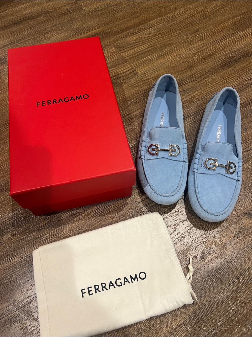 Salvatore Ferragamo Light Blue Suede Horsebit Loafer